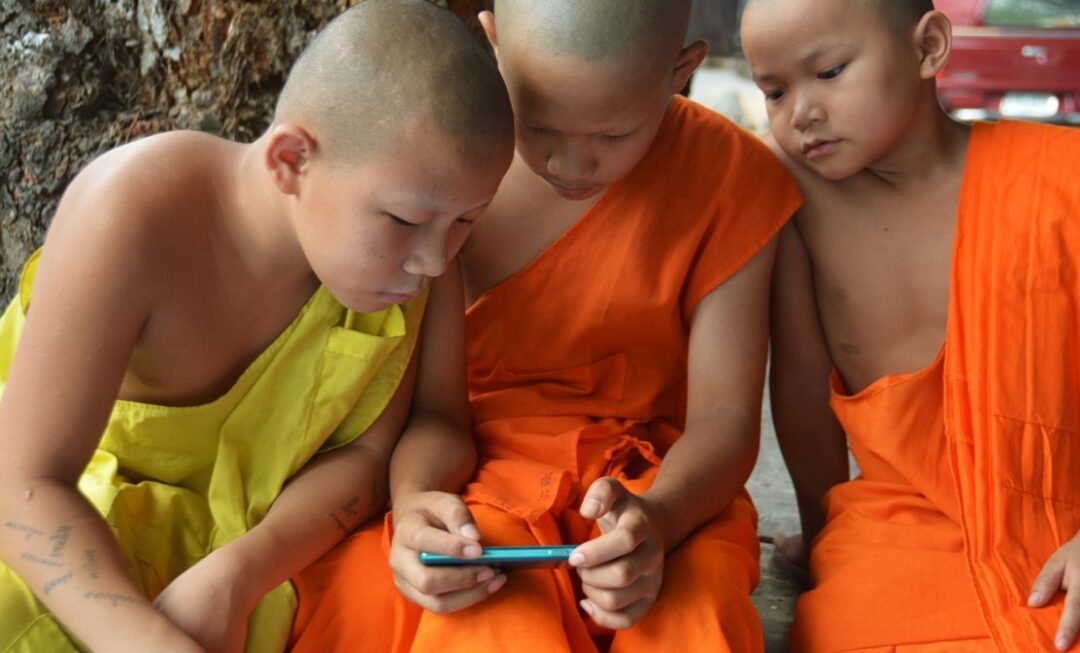 Kids using a cellphone